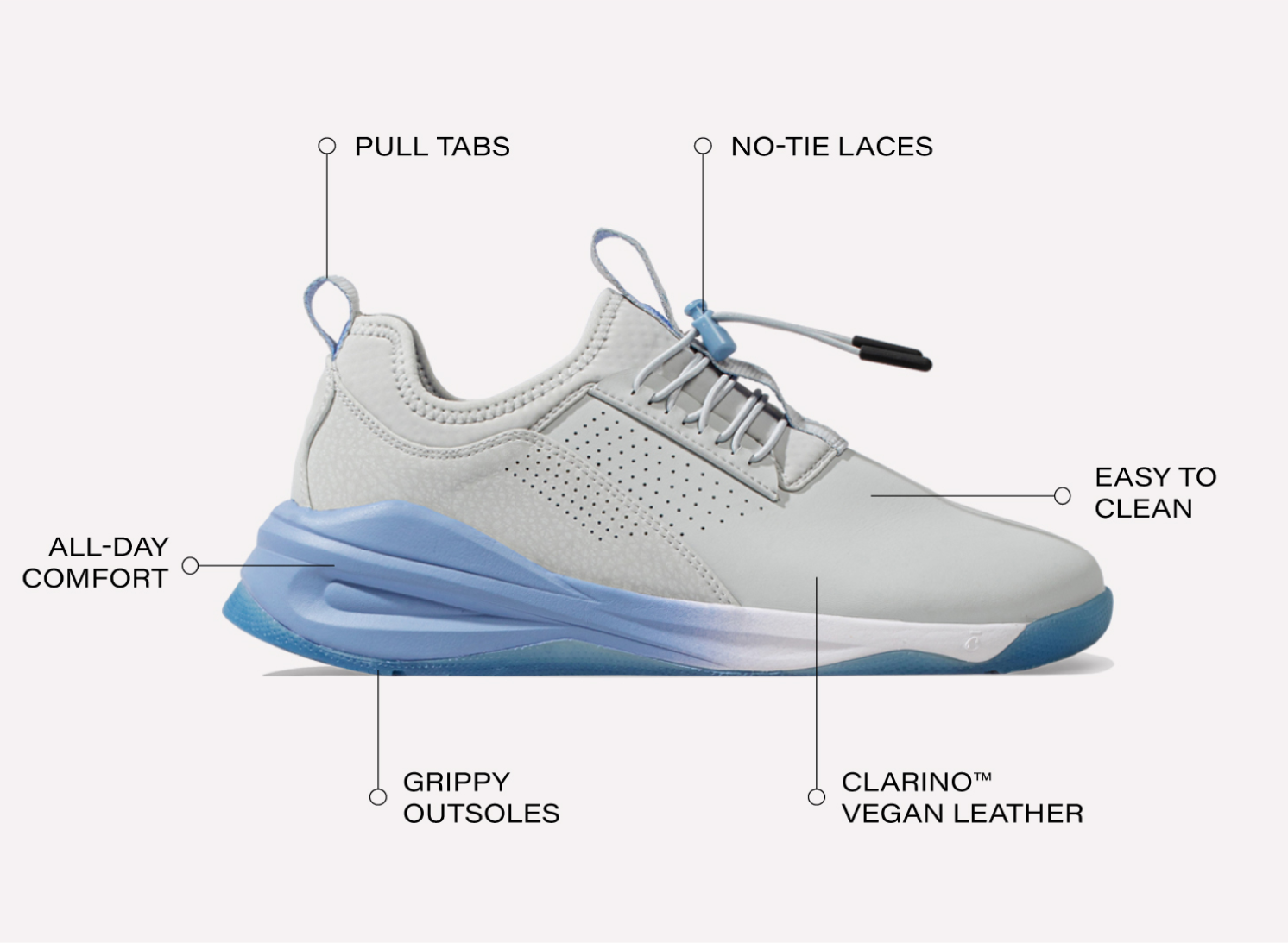 Pull Tabs, No-Tie Laces, Easy To Clearn, Clarino Vegan Leather, Grippy Outsoles, All-Day Comfort